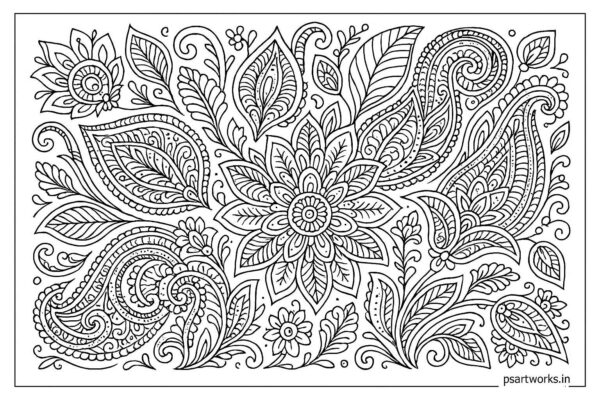 Indian floral art coloring page