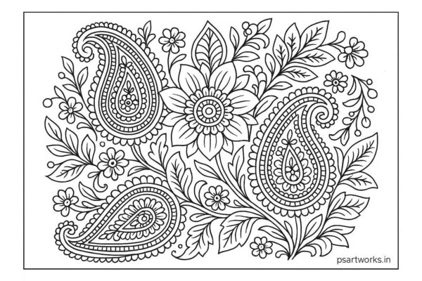 Indian floral art coloring page