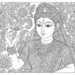 Indian woman medieval art coloring page