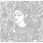 Indian woman medieval art coloring page