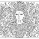 Indian woman medieval art coloring page