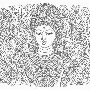 Indian woman medieval art coloring page