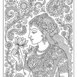 Indian woman medieval art coloring page