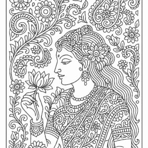 Indian woman medieval art coloring page
