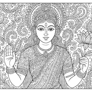 Indian woman medieval art coloring page