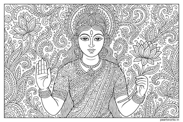 Indian woman medieval art coloring page
