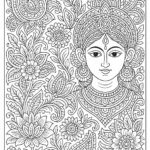 Indian woman medieval art coloring page