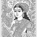 Indian woman medieval art coloring page