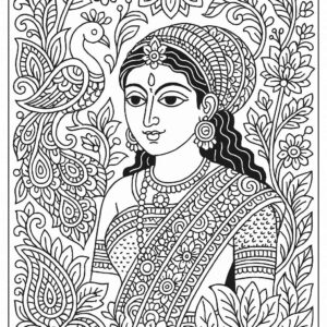 Indian woman medieval art coloring page