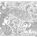 Indian woman medieval art coloring page