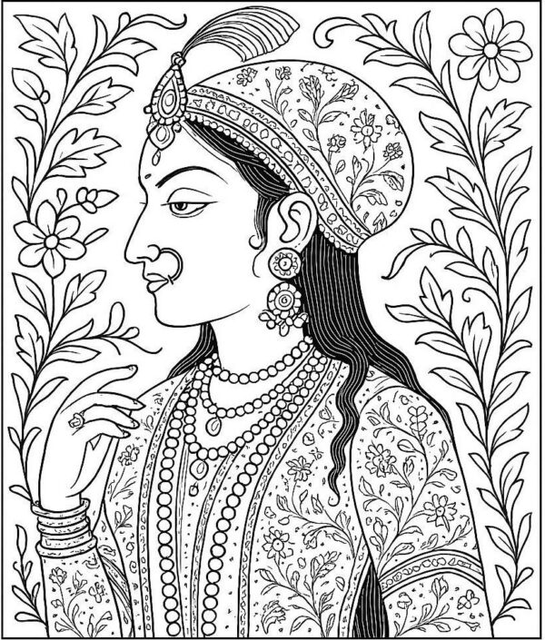 Mughal art coloring pages for Adults