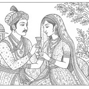 Mughal art coloring pages for Adults