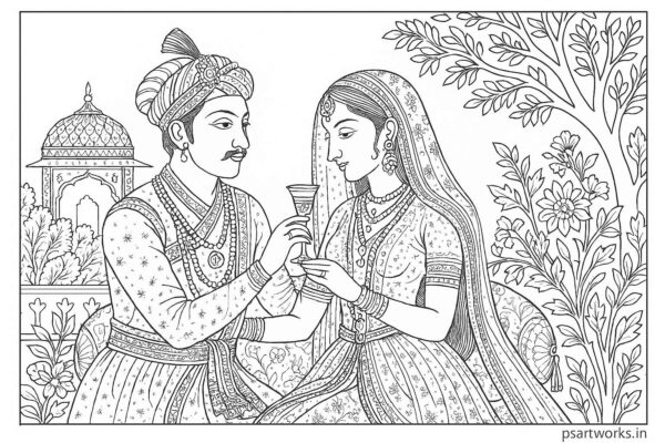 Mughal art coloring pages for Adults