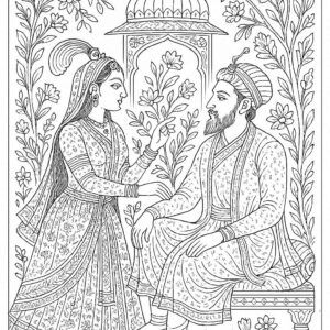 Mughal art coloring pages for Adults