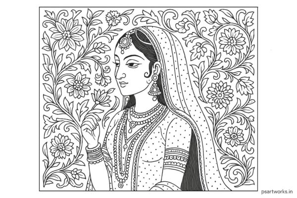 Mughal art coloring pages for Adults