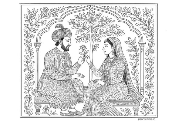 Mughal art coloring pages for Adults