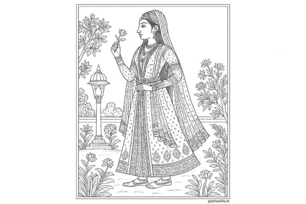 Mughal art coloring pages for Adults