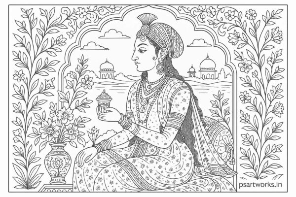 Mughal art coloring pages for Adults