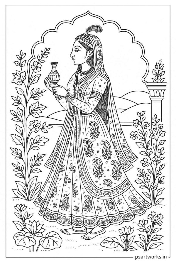 Mughal art coloring pages for Adults