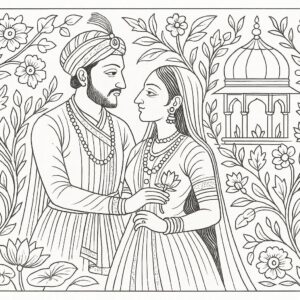 Mughal art coloring pages for Adults