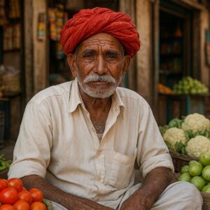 Portrait of a rajsthani man selling vegetables