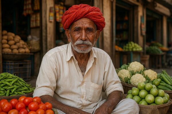 Portrait of a rajsthani man selling vegetables