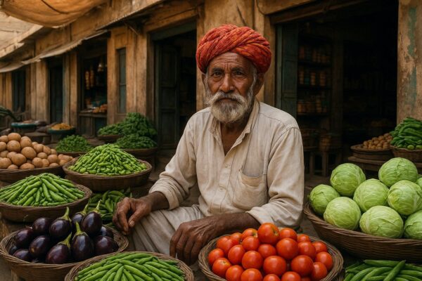 Portrait of a rajsthani man selling vegetables