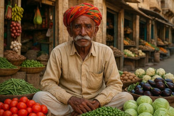 Portrait of a rajsthani man selling vegetables