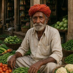 Portrait of a rajsthani man selling vegetables