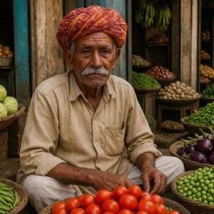 Portrait of a rajsthani man selling vegetables