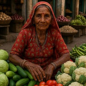 Portrait of a rajsthani woman selling vegetables