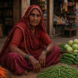 Portrait of a rajsthani woman selling vegetables