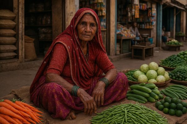 Portrait of a rajsthani woman selling vegetables