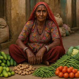 Portrait of a rajsthani woman selling vegetables
