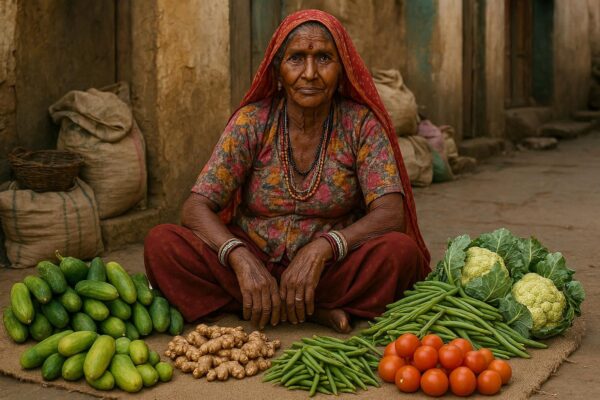 Portrait of a rajsthani woman selling vegetables