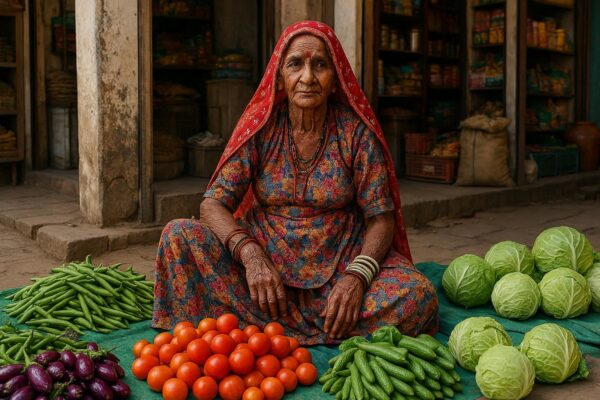 Portrait of a rajsthani woman selling vegetables