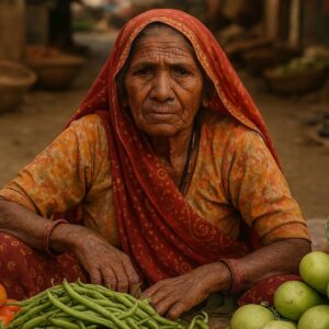 Portrait of a rajsthani woman selling vegetables