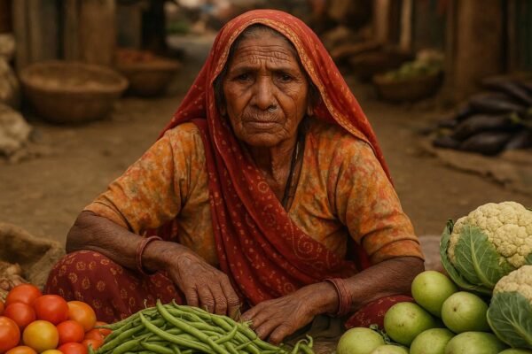 Portrait of a rajsthani woman selling vegetables