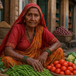 Portrait of a rajsthani woman selling vegetables