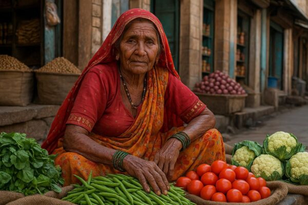 Portrait of a rajsthani woman selling vegetables