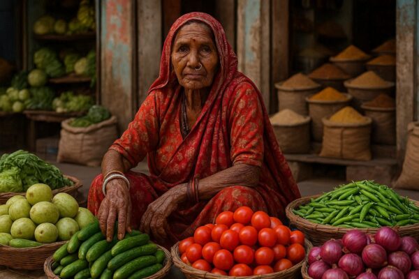 Portrait of a rajsthani woman selling vegetables