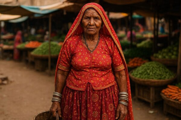 Portrait of a rajsthani woman selling vegetables