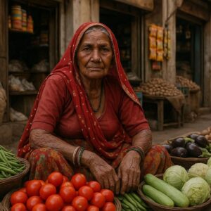 Portrait of a rajsthani woman selling vegetables