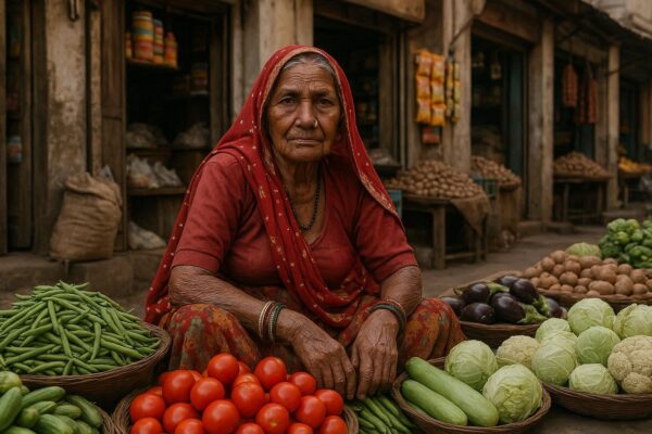 Portrait of a rajsthani woman selling vegetables