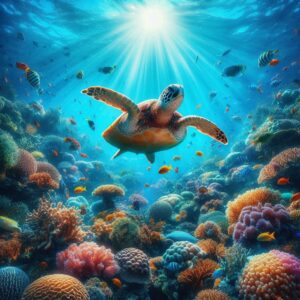 Turtles swimming in ocean