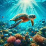 Turtles swimming in ocean