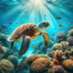 Turtles swimming in ocean