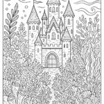 Castle in ocean with corals coloring page
