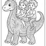 kids with Dinosaur coloring page