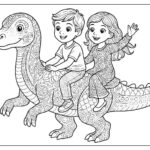kids with Dinosaur coloring page